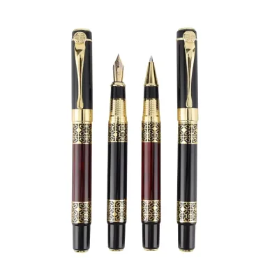 Custom Logo Retro Pattern Metal Gel Pen Classic Style with Smooth 1.0mm Black Ink for Advertising and Gift Pens
