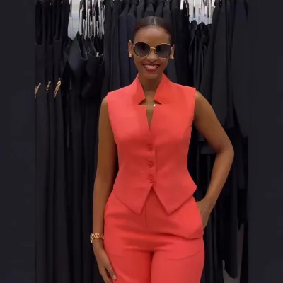 Suit With Orange Suction Loose Plus Size Sleeveless Wide Leg Two-Piece Set