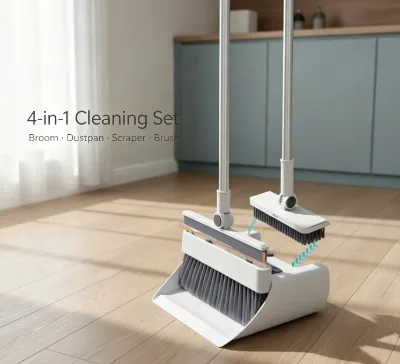 Manufacturer Wholesale 4 1 Eco-Friendly Waterproof Office Home Floor Cleaning Tools Foldable Rotatable Broom Plastic Squeege