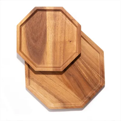 Wholesale Customized Oval Carved Designs Hexagonal Wooden Tray for Tea Party Kitchen