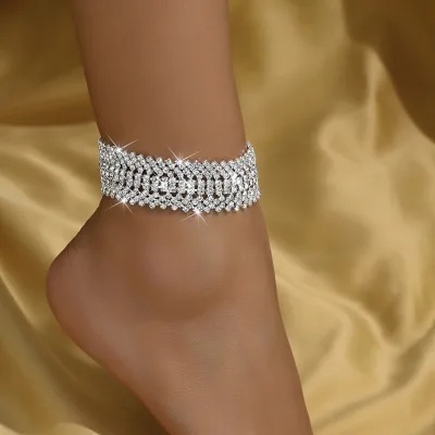 Light Luxury Full Diamond Anklet - Versatile Beach Fashion Accessories Wholesale