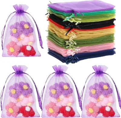 Organza Square Mesh Drawstring Bags-Mixed Colors Customizable Size for Wedding Party Favors Jewelry & Gift Packaging