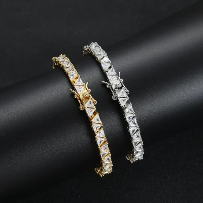 Triangular zircon mix and match rhombus tennis bracelet men's and women's personality trend hip-hop bracelet