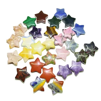 Hot Selling 3cm Flower Agate Rose Quartz Stars Healing Crystals Star Carvings for Gift