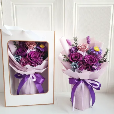 Preserved Rose Petals Bouquet-Natural Long Lasting Flowers for Wedding & Valentine's Day Decor Handmade Gift Bag