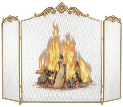 Antique Gold Iron Fire Screen Durable and Heat-Resistant Spark Protection Stylish Modern Design for Fireplaces Popular Choice