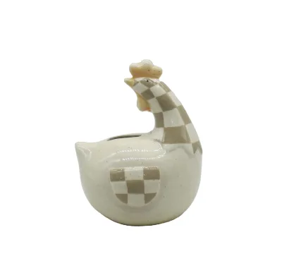 Easter Hen Rooster Chick Shaped Ceramic Piggy Bank, Checkered Pattern