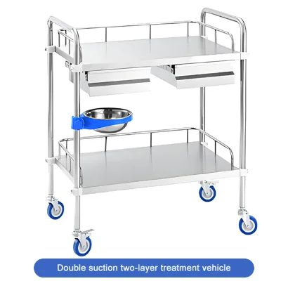 Hand Push Medical Trolley Stainless Steel Utility Mobile Dressing Cart Emergency Trolley