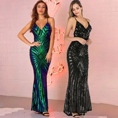 Rose Gold Sequin Bridesmaid Dresses Glitter Mermaid Fishtail Gown Luxury Sparkle Formal Party Gowns Evening Dress