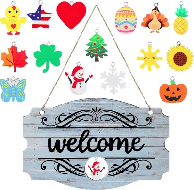 Welcome Door Sign Christmas Decoration Autumn Sign Season Front Door Country Wood Welcome Sign Wall Hanging Porch Easter