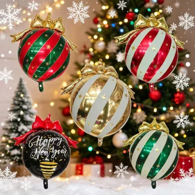 2027 Red Green Gold Stripe Helium Balloons Party Decorations Happy New Year Christmas Hanging Aluminum Balloon