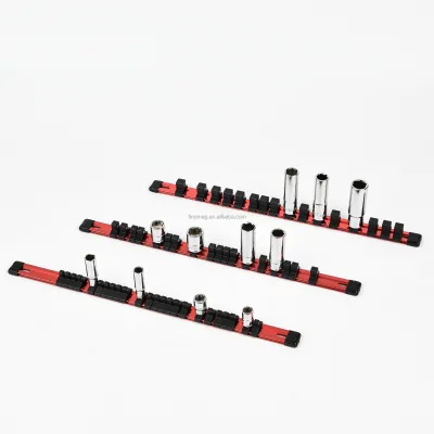 Aluminum Socket Organizer Holder Rail 3pc and Clips 1/4 3/8 1/2 Mountable Sliding Tray Rack Tool Rail Holder