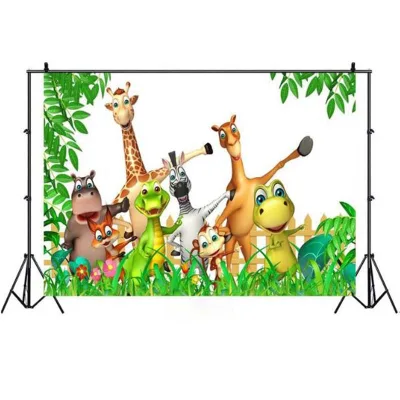 7x5ft Fabric Jungle Safari Themed Animals Birthday Party Banner Photo Backdrop Background Photography Cartoon Forest Baby Shower