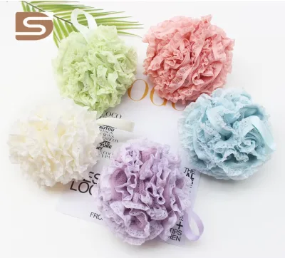 DS Mushroom Lace Bath Flowers Nordic Style Color 60g Wholesale Body Clean Pe Mesh Bath Sponge Shower Ball Flower
