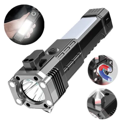 Multifunctional Rechargeable Safety Hammer Magnetic Bright Flashlight Car COB Emergency Fire Escape Window Breaker