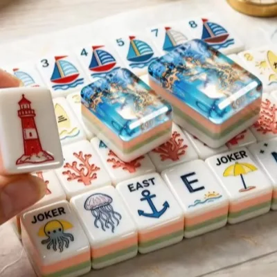 Ocean Theme Mahjong Motif American Mahjong Set Decorative Themed Mahjong Game for Holiday Gift