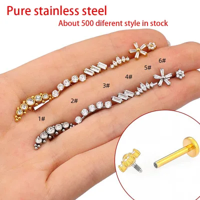 Versatile CZ Multi-Style Piercing Stud, 16G for Ear Stack Layering Casual Wear, Gold Silver