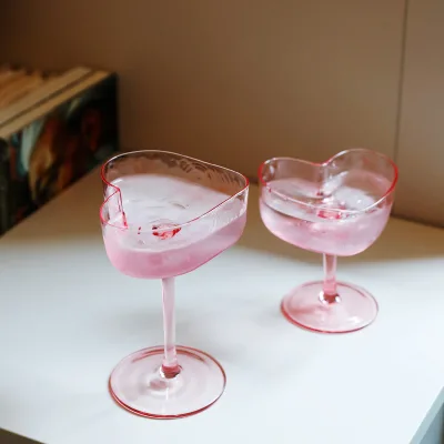 230ml Handmade Lead-free Crystal Drinking Glass Ins Creative Heart Shaped Pink Goblet Cocktail Glass
