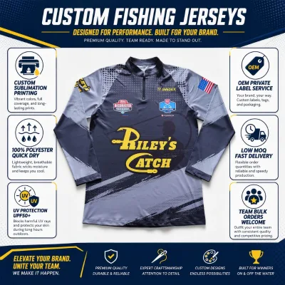 Custom Fishing Jersey Sublimation Shirt Quick Dry Breathable Performance Team Uniform Wholesale Oem Private Label Bulk