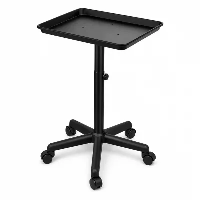 Height Adjustable Laboratory Rolling Cart with Raised Edge Tray and 5 Caster Wheels for Clinic Medical Instrument Use