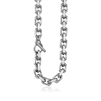 Wholesale Stainless Steel O Link Chain Necklace Polished Flat Edge Jewelry for Men Non Tarnish Accessories with Toggle Clasp