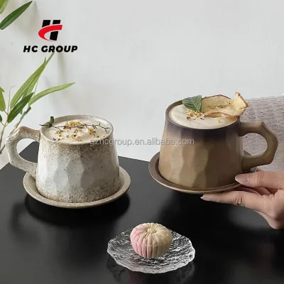 Personalized Stoneware Ceramic Cup Saucer Set Japanese Vintage Milk Tea Cups Pottery Latte Coffee Mug