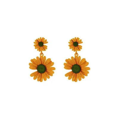 Vintage Style Yellow Daisy Dangle Earrings Gold Plated Flower Pattern Trendy Alloy Drop Earrings for Weddings Parties Holidays