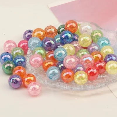 Wholesale 10mm 12mm 14mm 16mm 20mm Large Size Acrylic Loose Spacer Crackle Beads Round Shaped Ball Beads for Beaded Pen Making