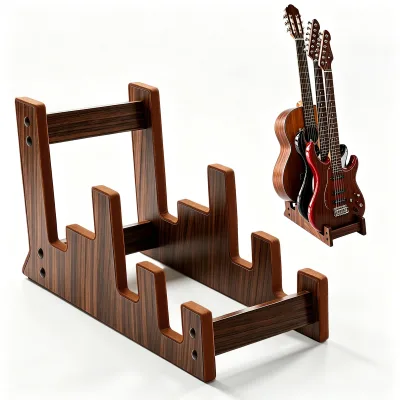 Factory Custom Multiple Wood Guitar Stand Walnut Sapele Triple Wooden Guitar Rack Display Holder for Acoustic Electric Guitars