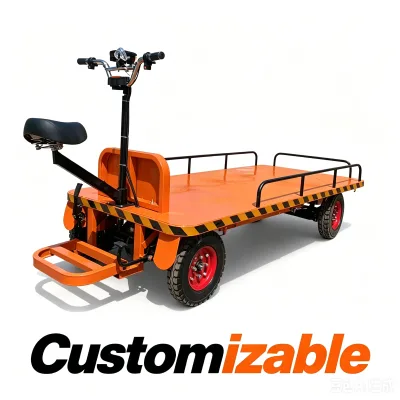 Custom Spec Electric Flatbed Trolley 4 Wheel Reverse Driving Heavy Duty Industrial Logistics Cart Multiple Colors
