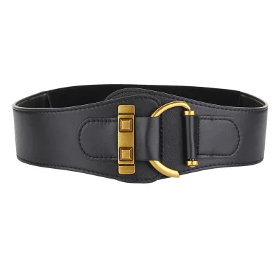 Casual Wide Elastic Adjustable Belts Coat Women Vintage Big Buckle Black Stretch Waistbands for Dress Elastic Cummerbund Party