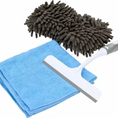 Portable Mini Car Wash Combo Chenille Thick Sponge Cleaning Towel Glass Scraper Brush Car Care Detailing Tools