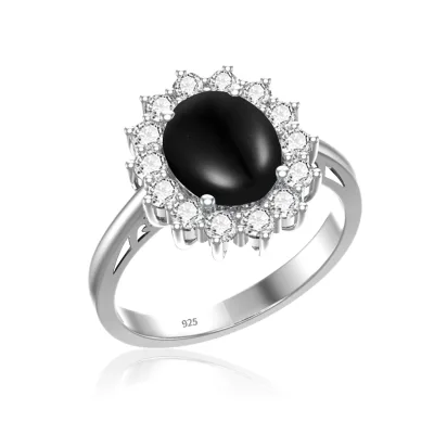 Classic Women Silver Ring Natural Black Agate Gemstone Rings Wedding Silver Jewelry Drop Shipping Vintage Silver Plated CMA