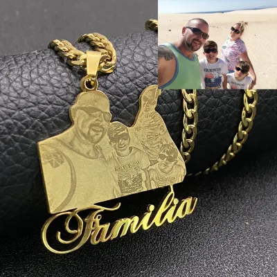 Custom Photo Necklaces Custom Name Cartoon Pendant Necklace Personalized Photo Necklaces with Cuban Chain for Family Gifts