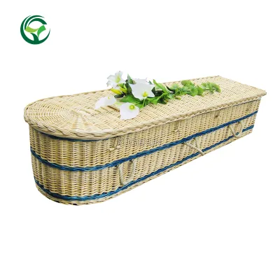 Heze Funeral Suppliers Classics Design Half Round Shape Wicker Casket Cheap Natural Woven Woodland Burials Willow Coffin