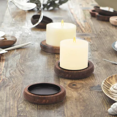 Wholesale Set of 3 Small Round Wood Plate Candle Holders Decorative Home Decoration for Christmas