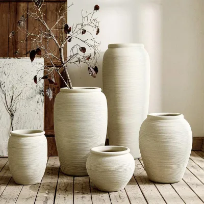 Simple Vintage Nordic Modern Flower Ceramic Nordic Standing Flower Ceramic Vase With Artificial Plants for Home Decor