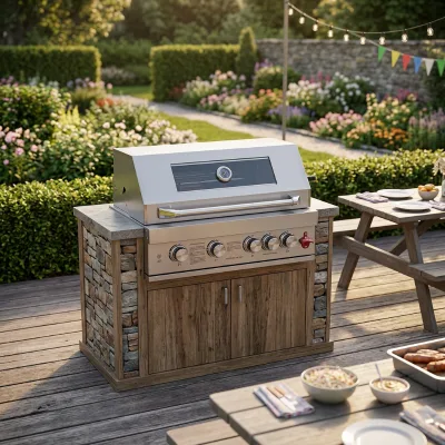 Dual Fuel Gas Stove Outoodr Kitchen Bbq Grill with Interior Light Large Thermometer Gas Hob Steak Cooking Machine