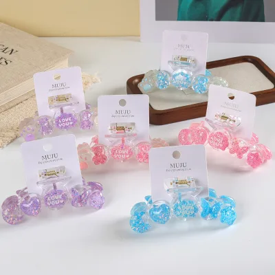 MUJU 10.5cm Handmade Love Heart Paw Resin Hair Claw Clips 39g Glitter Kawaii Butterfly Jaw Clips Custom Logo Barcoded Card Daily