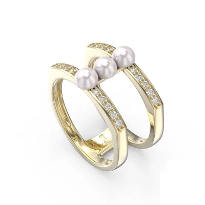 925 Sterling Silver Double Layer Freshwater Pearl Ring Zircon Gold Plated 4A Cubic Zirconia Jewelry