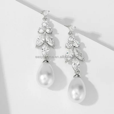 RE4779 Women Imitation Pearl Earrings Full CZ Fashion Earring Wedding Jewelry