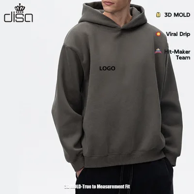 Custom Heavyweight 350gsm Fleece Hoodie Boxy Fit Long Sleeve Design Men's No String or Pocket Silicone Screen Printed Hoodie