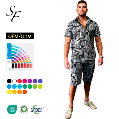 Custom Logo Men's Summer African Print Casual Vacation Two Piece Short Sleeve T Shirt Shorts Set for Men