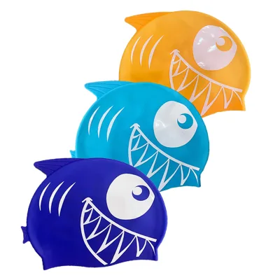 JW-YY106 Children's Waterproof Silicone Shark Swim Cap Diving Swim Cap Ear protection Soft Head Cartoon Diving Cap