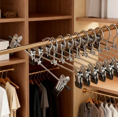 OEM Custom Metal Pants Hangers Non Slip Adjustable Clip Hangers Bulk Wholesale Heavy Duty Skirt Hanger for Wardrobe