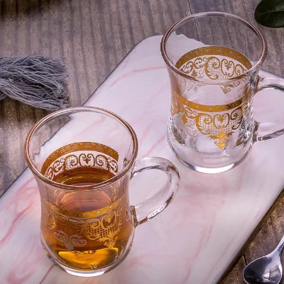 Wholesale 12 Pieces Tall Plain Custom Logo Crystal Glass Transparent Moroccan Arabic Coffee Tea Cup Set