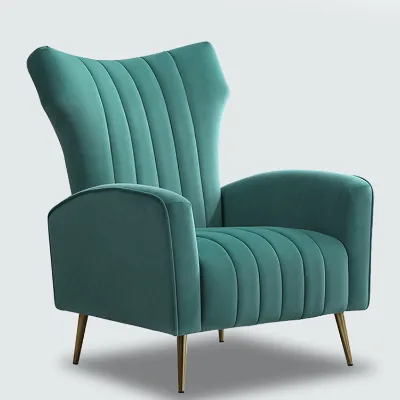 New Modern Velvet Wingback Foldable Leisure Sofa Chair Blue for Living Room Home Office Bedroom Apartment