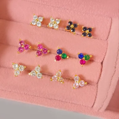 Girl Fine Jewelry Sweet Factory Custom Multi Color Stone Black 18k Gold Plated 925 Sterling Silver Mini Stud Earrings for Kids