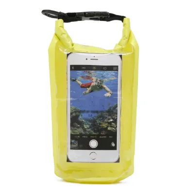 2.5L 100% Waterproof Roll Top Closure Round Base Mini Dry Sack with Mobile Phone Window for Swimming Boating Fishing Camping