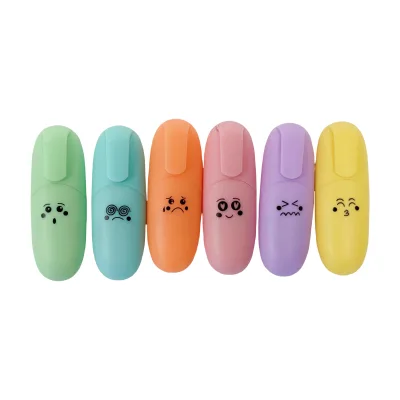 Custom Logo Pink Mini Highlighter Oblique Brush Tip 6 Color Water-Based Ink Cute Shape Marker Bulk Order School Supplies Set